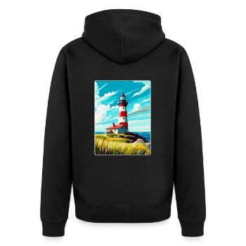 Plymouth England Uk Vintage Reiseplakat Souvenir - Unisex Premium Bio Zip Hoodie - Schwarz - Hinten - Nico (187cm)