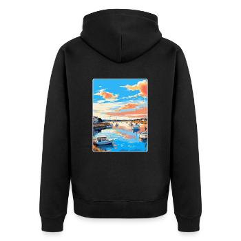 Poole Harbour England Uk Vintage Reiseposter WPA - Unisex Premium Bio Zip Hoodie - Schwarz - Hinten - Nico (187cm)
