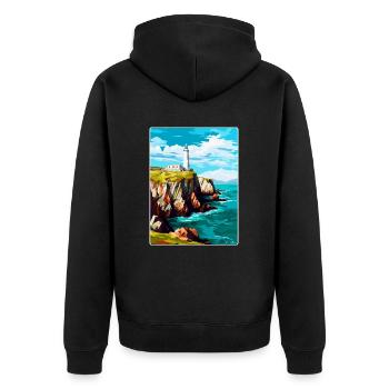 South Stack Cliffs Anglesey Affiche de voyage vintage - Veste à capuche bio Premium Unisexe - noir - Dos - Nico (187cm)