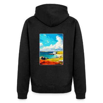 Shetland Écosse Royaume-Uni Affiche de voyage vintage WPA Art - Veste à capuche bio Premium Unisexe - noir - Dos - Nico (187cm)