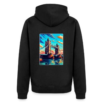 Tower Bridge England Uk Vintage Reiseposter WPA - Unisex Premium Bio Zip Hoodie - Schwarz - Hinten - Nico (187cm)