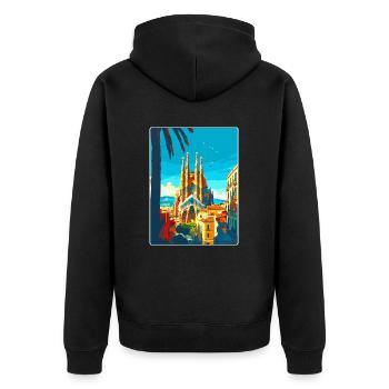 Barcelone Espagne Affiche de voyage vintage Souvenir WPA - Veste à capuche bio Premium Unisexe - noir - Dos - Nico (187cm)