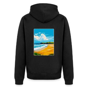 Whitesands Bay Pembrokeshire Küste Reiseplakat - Unisex Premium Bio Zip Hoodie - Schwarz - Hinten - Nico (187cm)