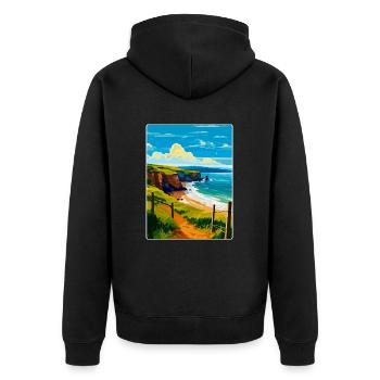 Devon West Country Vintage Reiseposter Souvenir - Unisex Premium Bio Zip Hoodie - Schwarz - Hinten - Nico (187cm)