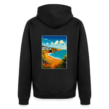 Devon West Country Vintage Reiseposter Souvenir - Unisex Premium Bio Zip Hoodie - Schwarz - Hinten - Nico (187cm)