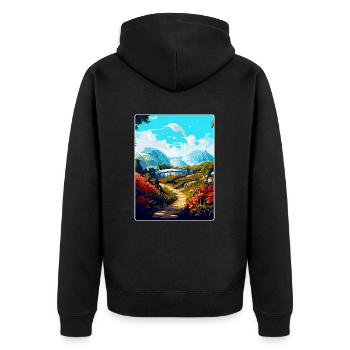 Eden Project England Uk Reise Poster Souvenir WPA - Unisex Premium Bio Zip Hoodie - Schwarz - Hinten - Nico (187cm)