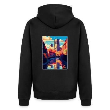 Durham Angleterre Royaume-Uni Affiche de voyage vintage souvenir - Veste à capuche bio Premium Unisexe - noir - Dos - Nico (187cm)