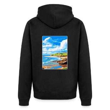 Bude Cornwall England Uk Travel Poster Souvenir - Unisex Premium Organic Zip Hoodie - black - Back - Nico (187cm)