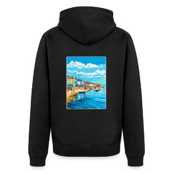 Weymouth England Uk Vintage Reiseposter Souvenir - Unisex Premium Bio Zip Hoodie - Schwarz - Hinten - Nico (187cm)