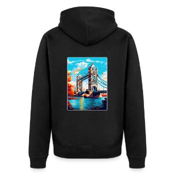 Tower Bridge England Uk Reise Poster Souvenir WPA - Unisex Premium Bio Zip Hoodie - Schwarz - Hinten - Nico (187cm)