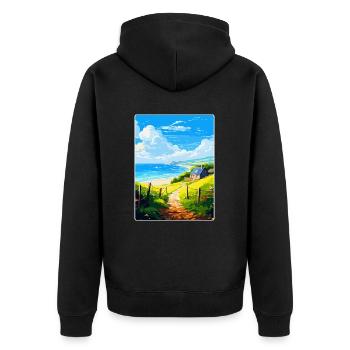 Lamorna Cornwall England Uk Travel Poster Souvenir - Unisex Premium Organic Zip Hoodie - black - Back - Nico (187cm)
