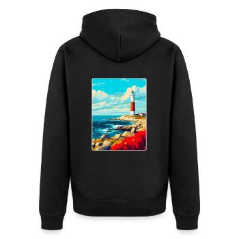 Portland Bill England Uk Reiseplakat Souvenir - Unisex Premium Bio Zip Hoodie - Schwarz - Hinten - Nico (187cm)
