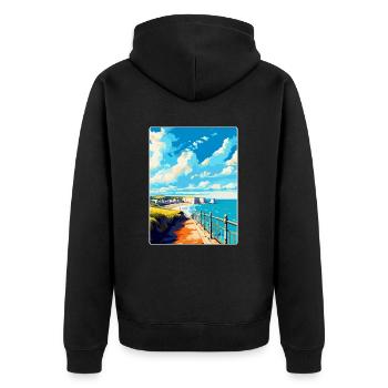 Eastbourne Sussex Vintage Travel Poster Souvenir - Unisex Premium Organic Zip Hoodie - black - Back - Nico (187cm)