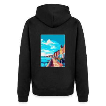 Weymouth England Uk Vintage Reiseposter Souvenir - Unisex Premium Bio Zip Hoodie - Schwarz - Hinten - Nico (187cm)