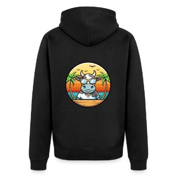 Kuh Lustige Cartoon Sommer Strand Sonnenbrille Aufkleber - Unisex Premium Bio Zip Hoodie - Schwarz - Hinten - Nico (187cm)