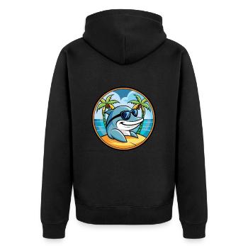 Delfin Lustige Cartoon Sommer Strand Sonnenbrille Cool - Unisex Premium Bio Zip Hoodie - Schwarz - Hinten - Nico (187cm)