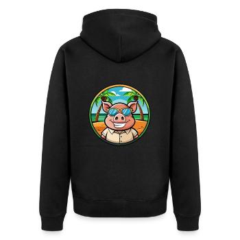 Schwein lustige Cartoon Sommer Strand Sonnenbrille Aufkleber - Unisex Premium Bio Zip Hoodie - Schwarz - Hinten - Nico (187cm)