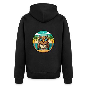 Eule Lustige Cartoon Sommer Strand Sonnenbrille Aufkleber - Unisex Premium Bio Zip Hoodie - Schwarz - Hinten - Nico (187cm)
