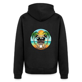 Pug Dog Funny Cartoon Summer Beach Sunglasses Cool - Unisex Premium Organic Zip Hoodie - black - Back - Nico (187cm)