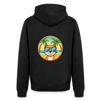 Katze Lustige Cartoon Sommer Strand Sonnenbrille Aufkleber - Unisex Premium Bio Zip Hoodie - Schwarz - Hinten - Nico (187cm)