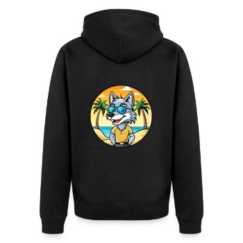 Wolf Lustige Cartoon Sommer Strand Sonnenbrille Aufkleber - Unisex Premium Bio Zip Hoodie - Schwarz - Hinten - Nico (187cm)