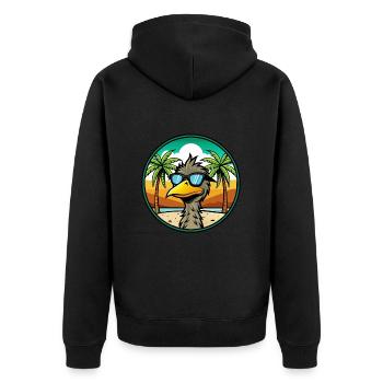Emu Lustige Cartoon Sommer Strand Sonnenbrille Aufkleber - Unisex Premium Bio Zip Hoodie - Schwarz - Hinten - Nico (187cm)