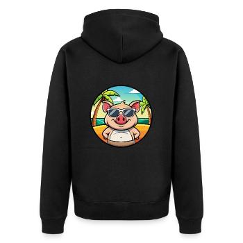 Schwein lustige Cartoon Sommer Strand Sonnenbrille Aufkleber - Unisex Premium Bio Zip Hoodie - Schwarz - Hinten - Nico (187cm)