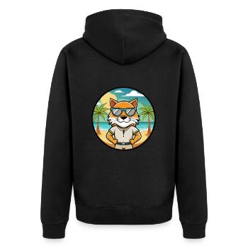 Highlander Cat Breed Cartoon Sunglasses Beach - Unisex Premium Organic Zip Hoodie - black - Back - Nico (187cm)