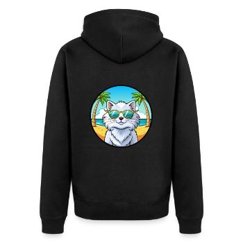 Weiße Langhaarkatze Persische Katzenrasse Cartoon Strand - Unisex Premium Bio Zip Hoodie - Schwarz - Hinten - Nico (187cm)