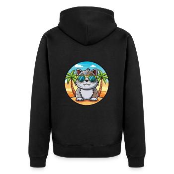 Scottish Fold Shorthair Cat Breed Cartoon Beach - Veste à capuche bio Premium Unisexe - noir - Dos - Nico (187cm)