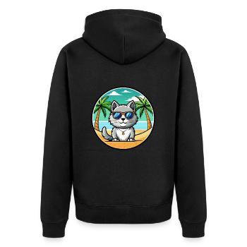 British Silver Cat Breed Cartoon Sunglasses Beach - Unisex Premium Organic Zip Hoodie - black - Back - Nico (187cm)