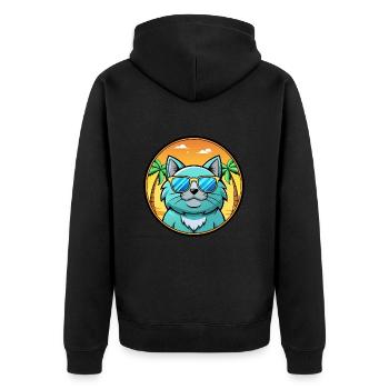 Chartreux Cat Breed Cartoon Sunglasses Beach - Unisex Premium Organic Zip Hoodie - black - Back - Nico (187cm)