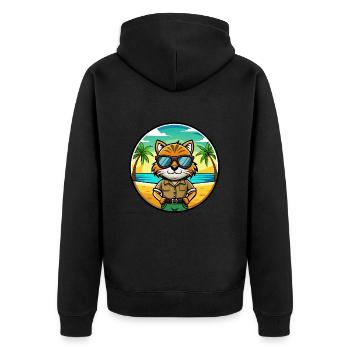 Highlander Cat Breed Cartoon Sunglasses Beach - Unisex Premium Organic Zip Hoodie - black - Back - Nico (187cm)