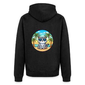 Schottische Falte Katzenrasse Cartoon Sonnenbrille Strand - Unisex Premium Bio Zip Hoodie - Schwarz - Hinten - Nico (187cm)