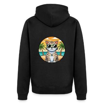 Scottish Fold Shorthair Cat Breed Cartoon Beach - Veste à capuche bio Premium Unisexe - noir - Dos - Nico (187cm)