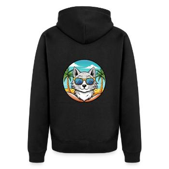 Turkish Angora Cat Breed Cartoon Sunglasses Beach - Unisex Premium Organic Zip Hoodie - black - Back - Nico (187cm)