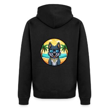 Black Norwegian Elkhound Dog Breed Cartoon Beach - Unisex Premium Organic Zip Hoodie - black - Back - Nico (187cm)
