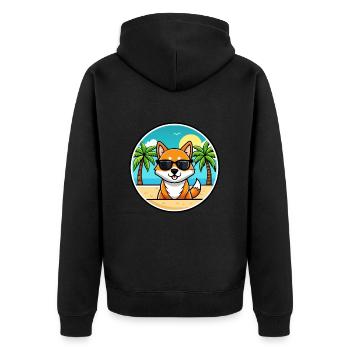 Korean Jindo Dog Breed Cartoon Sunglasses Beach - Unisex Premium Organic Zip Hoodie - black - Back - Nico (187cm)