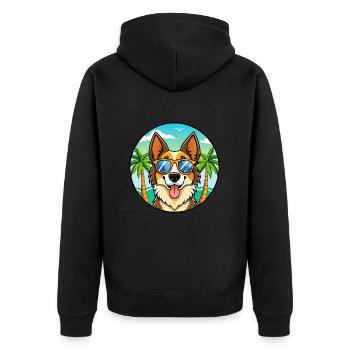 North American Shepherd Dog Breed Cartoon Beach - Unisex Premium Organic Zip Hoodie - black - Back - Nico (187cm)