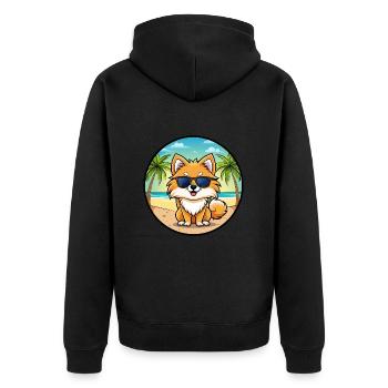 Pommerscher Deutscher Spitz Hunderasse Cartoon Beach - Unisex Premium Bio Zip Hoodie - Schwarz - Hinten - Nico (187cm)
