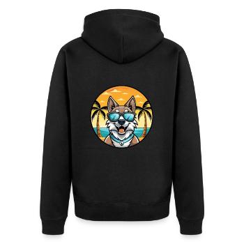 Tamaskan Dog Breed Cartoon Sunglasses Beach - Unisex Premium Organic Zip Hoodie - black - Back - Nico (187cm)