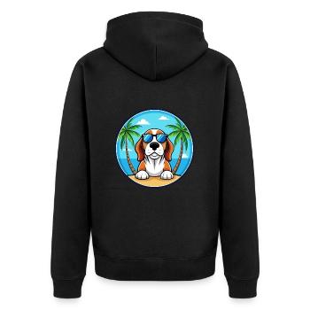 Basset Bleu De Gascogne Hunderasse Cartoon Beach - Unisex Premium Bio Zip Hoodie - Schwarz - Hinten - Nico (187cm)