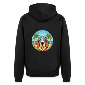 Basset Fauve De Bretagne Hunderasse Cartoon Strand - Unisex Premium Bio Zip Hoodie - Schwarz - Hinten - Nico (187cm)