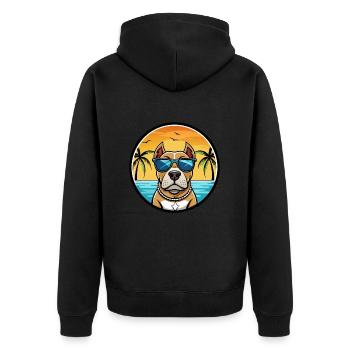 American Pitbull Terrier Dog Breed Cartoon Beach - Unisex Premium Organic Zip Hoodie - black - Back - Nico (187cm)