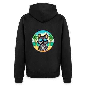 Black Norwegian Elkhound Dog Breed Cartoon Beach - Unisex Premium Organic Zip Hoodie - black - Back - Nico (187cm)