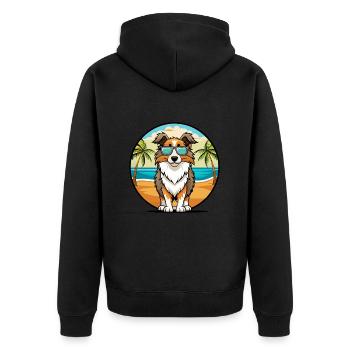 English Shepherd Dog Breed Cartoon Sunglass Beach - Unisex Premium Organic Zip Hoodie - black - Back - Nico (187cm)