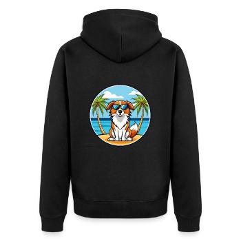Nederlandse Kooikerhondje Hunderasse Cartoon Strand - Unisex Premium Bio Zip Hoodie - Schwarz - Hinten - Nico (187cm)
