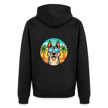 North American Shepherd Dog Breed Cartoon Beach - Unisex Premium Organic Zip Hoodie - black - Back - Nico (187cm)