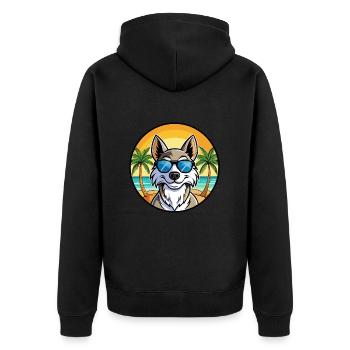 Tamaskan Dog Breed Cartoon Sunglasses Beach - Unisex Premium Organic Zip Hoodie - black - Back - Nico (187cm)