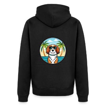 Welsh Springer Spaniel Dog Breed Cartoon Beach - Unisex Premium Organic Zip Hoodie - black - Back - Nico (187cm)